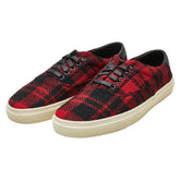 サンローラン チェック スニーカー サイズ:41 レッド ブラック ツイード レザー メンズ SAINT LAURENT 【中古】